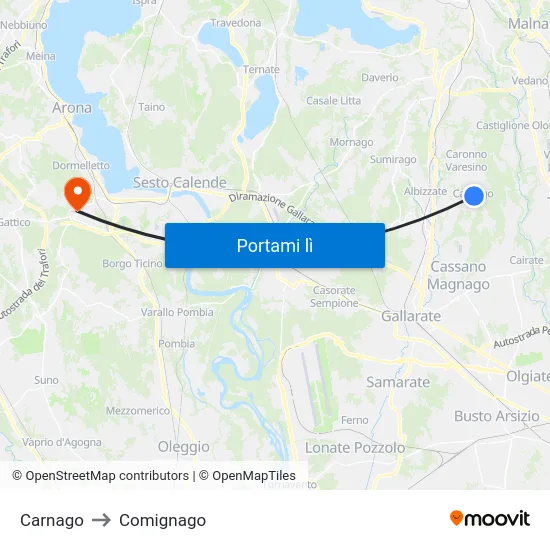 Carnago to Comignago map