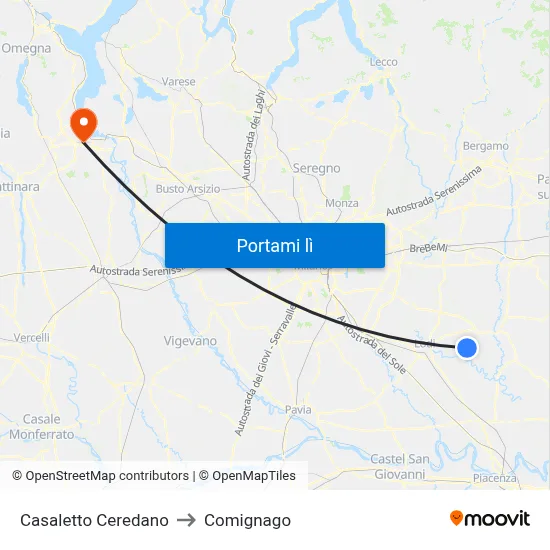 Casaletto Ceredano to Comignago map