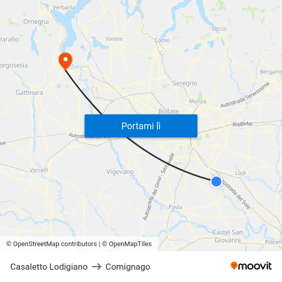 Casaletto Lodigiano to Comignago map