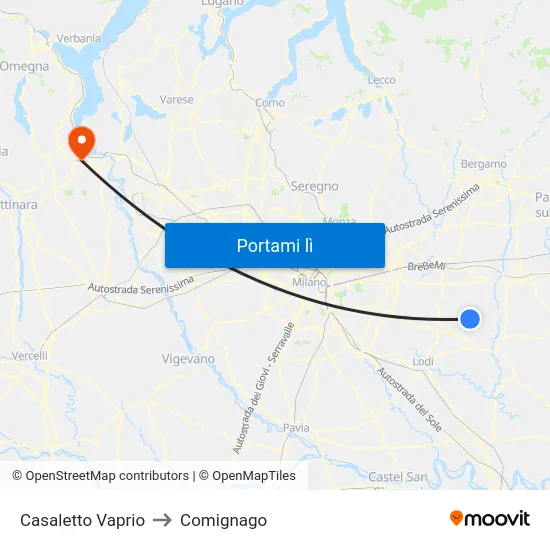 Casaletto Vaprio to Comignago map