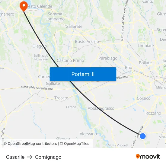 Casarile to Comignago map