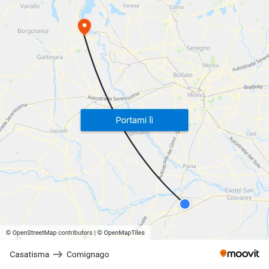 Casatisma to Comignago map