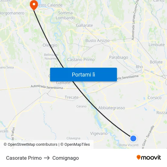 Casorate Primo to Comignago map