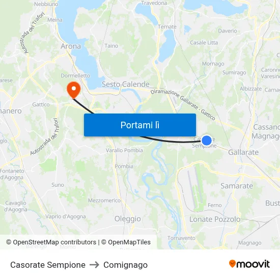 Casorate Sempione to Comignago map