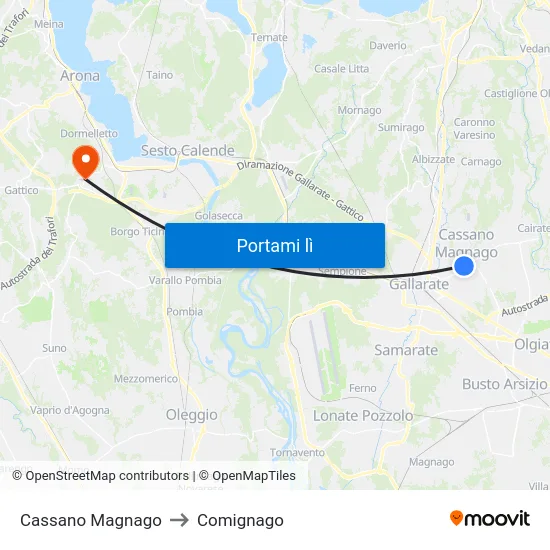 Cassano Magnago to Comignago map