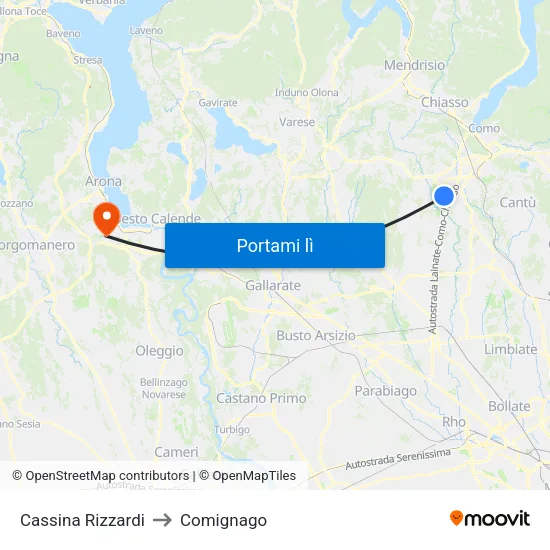 Cassina Rizzardi to Comignago map