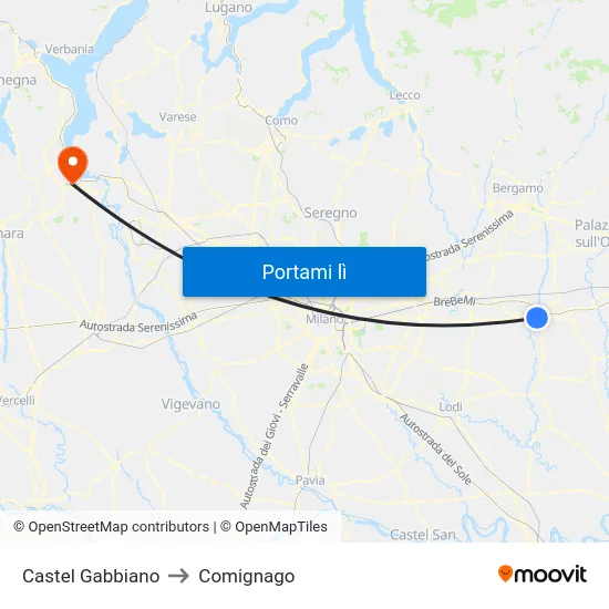 Castel Gabbiano to Comignago map