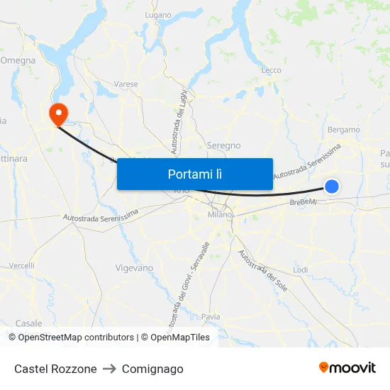Castel Rozzone to Comignago map