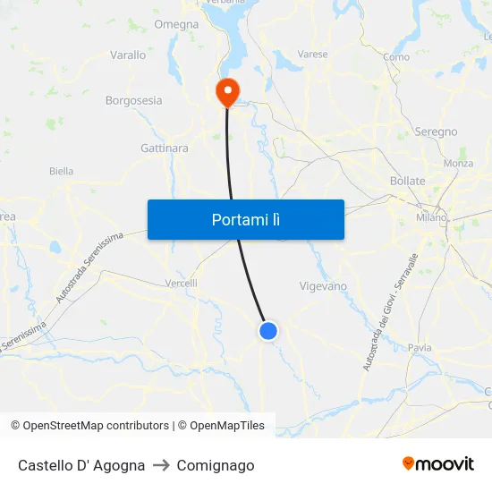 Castello D' Agogna to Comignago map