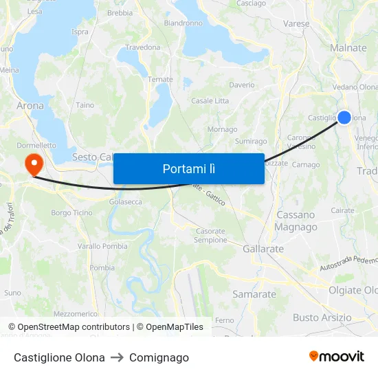 Castiglione Olona to Comignago map