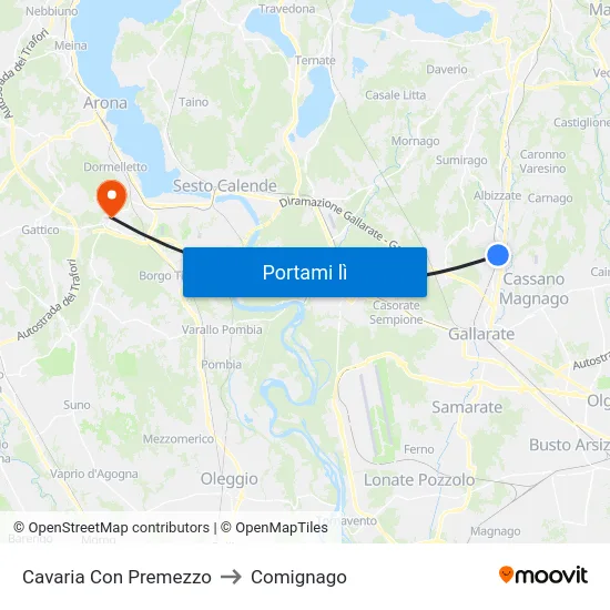 Cavaria Con Premezzo to Comignago map