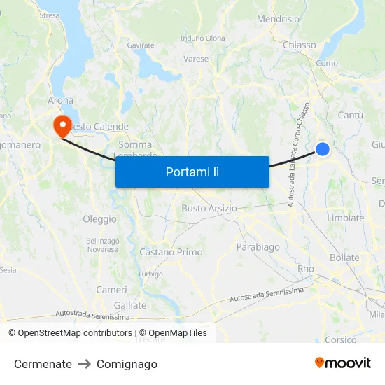 Cermenate to Comignago map
