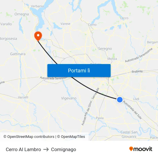 Cerro Al Lambro to Comignago map