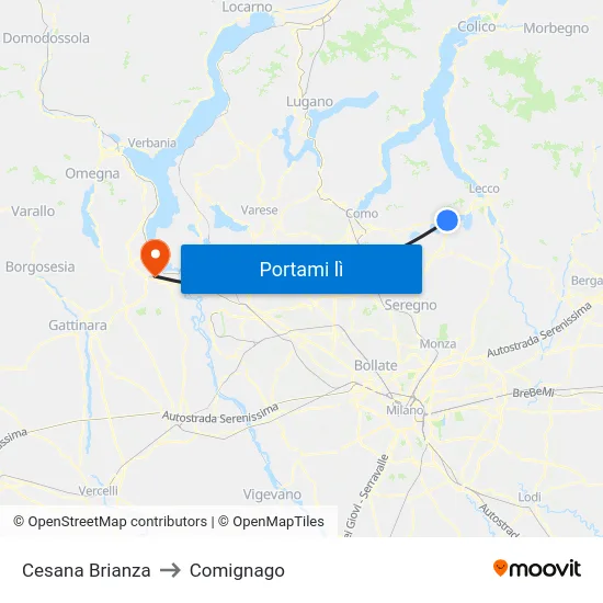 Cesana Brianza to Comignago map