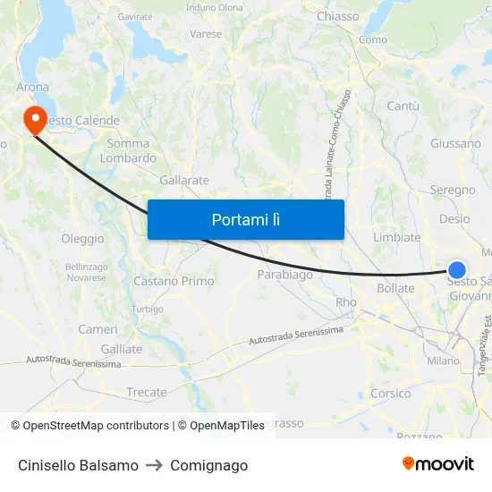 Cinisello Balsamo to Comignago map