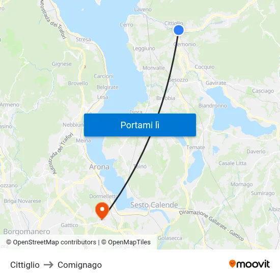 Cittiglio to Comignago map