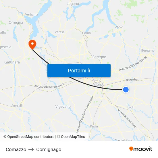 Comazzo to Comignago map