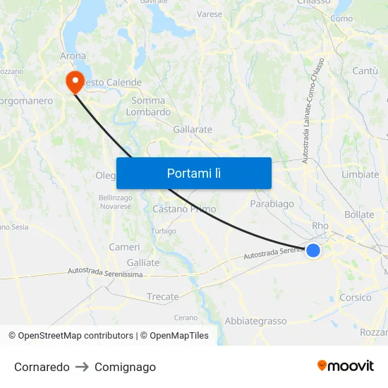 Cornaredo to Comignago map