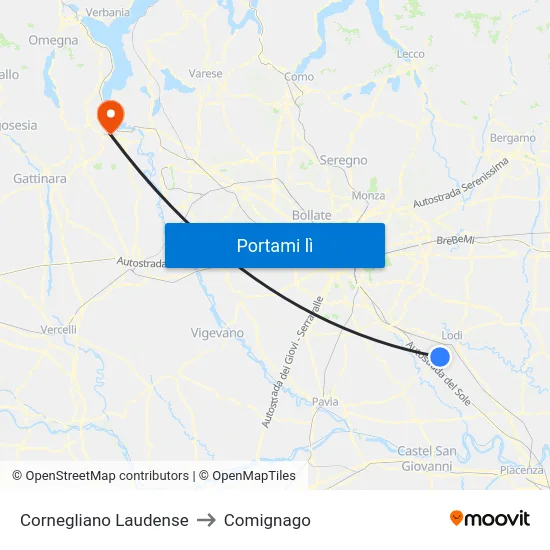 Cornegliano Laudense to Comignago map