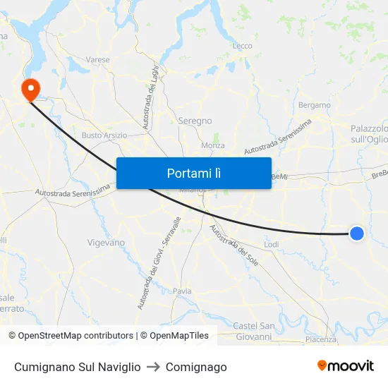 Cumignano Sul Naviglio to Comignago map