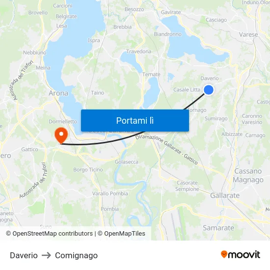 Daverio to Comignago map