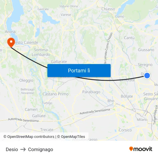 Desio to Comignago map