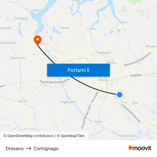 Dresano to Comignago map