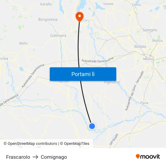 Frascarolo to Comignago map