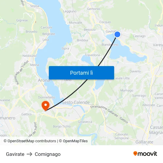 Gavirate to Comignago map