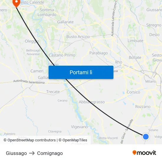 Giussago to Comignago map