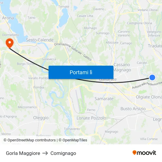 Gorla Maggiore to Comignago map