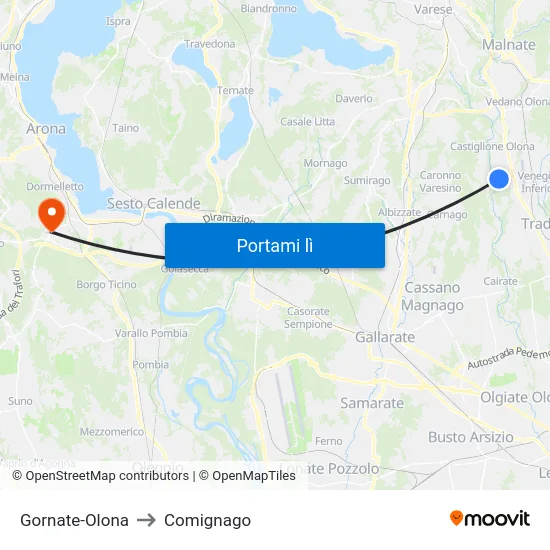Gornate-Olona to Comignago map