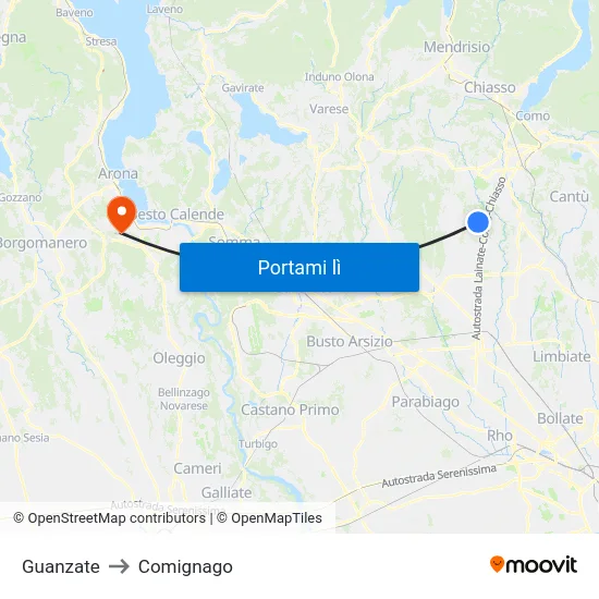 Guanzate to Comignago map