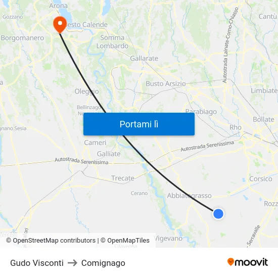 Gudo Visconti to Comignago map