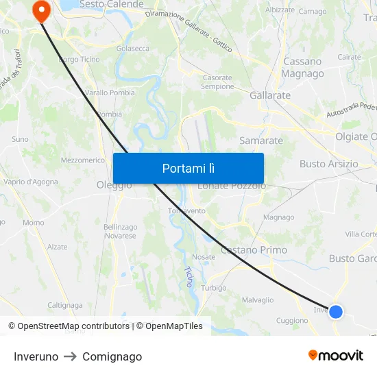 Inveruno to Comignago map