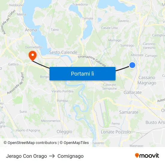 Jerago Con Orago to Comignago map