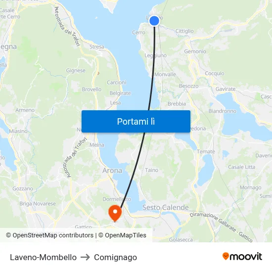 Laveno-Mombello to Comignago map