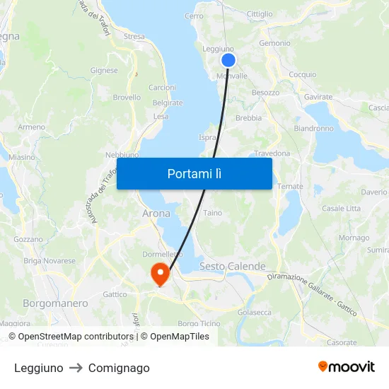 Leggiuno to Comignago map