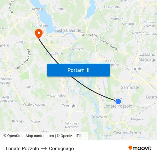 Lonate Pozzolo to Comignago map