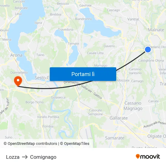 Lozza to Comignago map