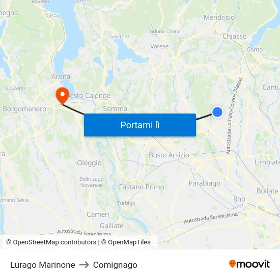 Lurago Marinone to Comignago map