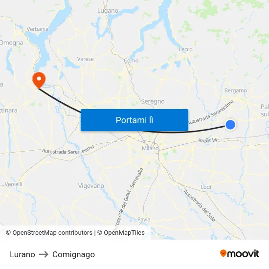 Lurano to Comignago map