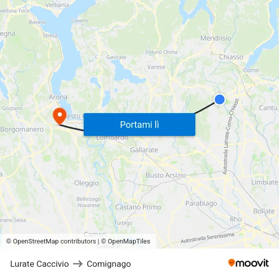 Lurate Caccivio to Comignago map