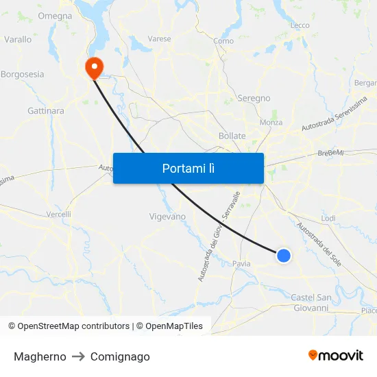 Magherno to Comignago map