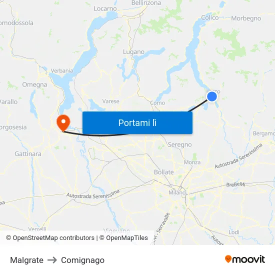 Malgrate to Comignago map