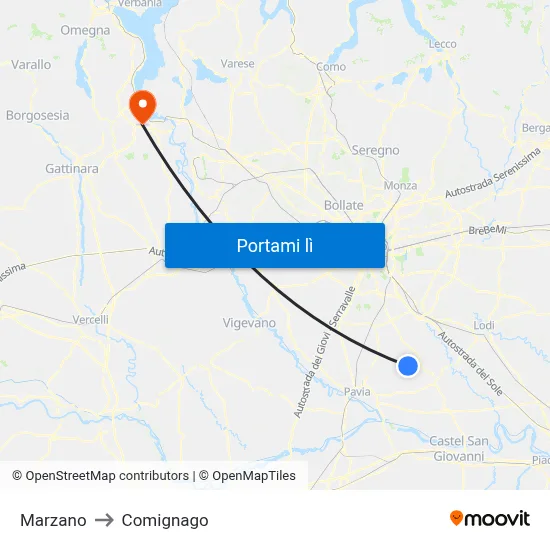 Marzano to Comignago map