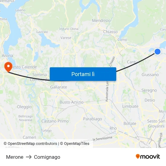 Merone to Comignago map