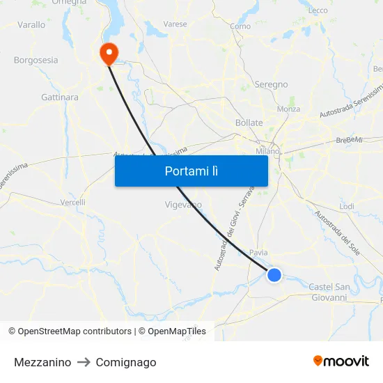 Mezzanino to Comignago map