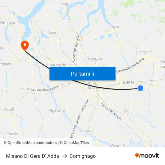 Misano Di Gera D' Adda to Comignago map
