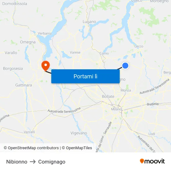 Nibionno to Comignago map